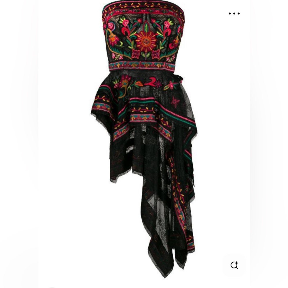 NWOT Black Floral Embroidered Asymmetrical Top